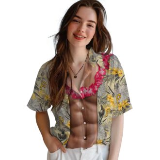 Unique Pittsburgh Pirates Hawaiian Shirt for Men - Black Chest Illusion Floral Aloha Style