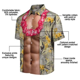 Unique Pittsburgh Pirates Hawaiian Shirt for Men - Black Chest Illusion Floral Aloha Style