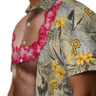 Unique Pittsburgh Pirates Hawaiian Shirt for Men - Black Chest Illusion Floral Aloha Style
