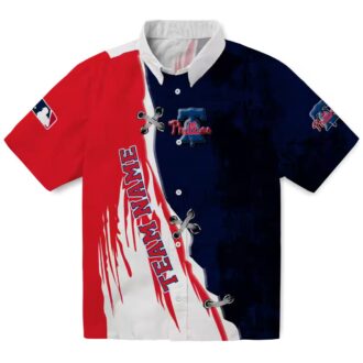 Blue & White Philadelphia Phillies MLB Hawaiian Shirt - Edgy Streaks Blue White Design