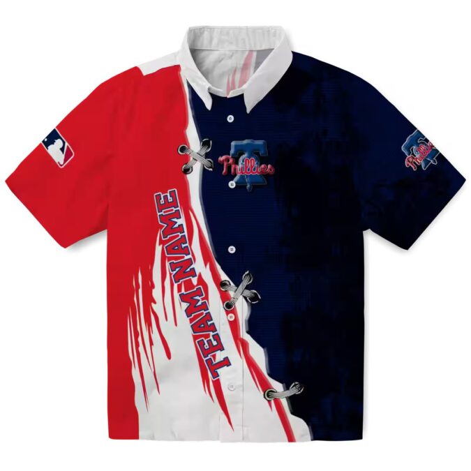 Blue & White Philadelphia Phillies MLB Hawaiian Shirt - Edgy Streaks Blue White Design