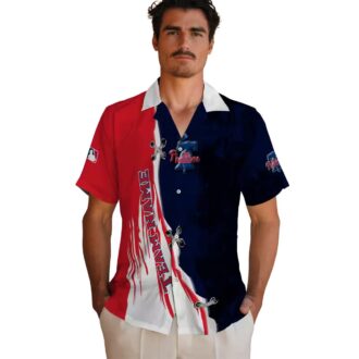 Blue & White Philadelphia Phillies MLB Hawaiian Shirt - Edgy Streaks Blue White Design