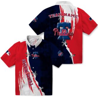 Blue & White Philadelphia Phillies MLB Hawaiian Shirt - Edgy Streaks Blue White Design