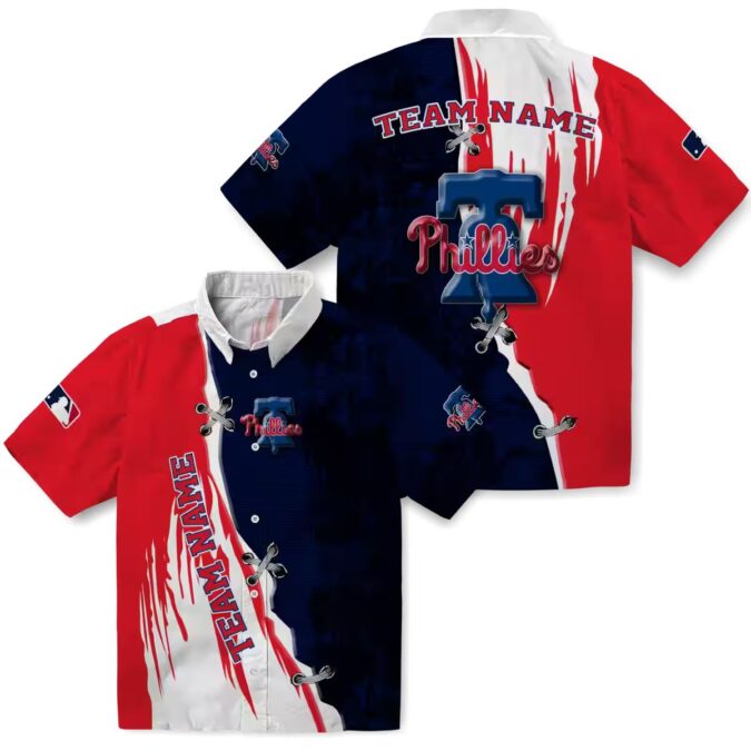 Blue & White Philadelphia Phillies MLB Hawaiian Shirt - Edgy Streaks Blue White Design