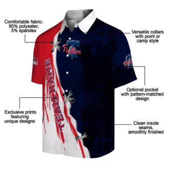 Blue & White Philadelphia Phillies MLB Hawaiian Shirt - Edgy Streaks Blue White Design