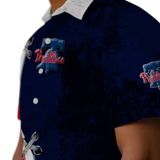Blue & White Philadelphia Phillies MLB Hawaiian Shirt - Edgy Streaks Blue White Design