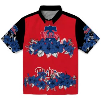 Blue and Black Hibiscus Stripe Philadelphia Phillies Hawaiian Shirt - Ideal for Tailgates & Beach
