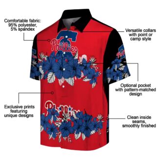 Blue and Black Hibiscus Stripe Philadelphia Phillies Hawaiian Shirt - Ideal for Tailgates & Beach