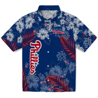 Blue Philadelphia Phillies Hawaiian Shirt with Hibiscus Print - Perfect for Summer