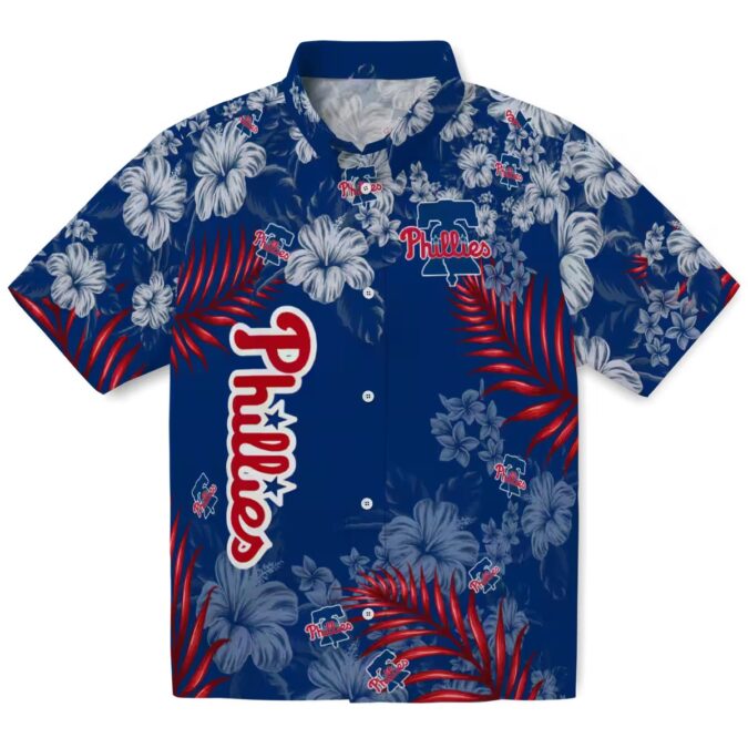 Blue Philadelphia Phillies Hawaiian Shirt with Hibiscus Print - Perfect for Summer