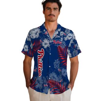 Blue Philadelphia Phillies Hawaiian Shirt with Hibiscus Print - Perfect for Summer