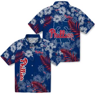 Blue Philadelphia Phillies Hawaiian Shirt with Hibiscus Print - Perfect for Summer