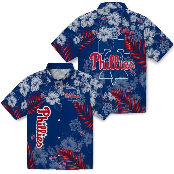 Blue Philadelphia Phillies Hawaiian Shirt with Hibiscus Print - Perfect for Summer