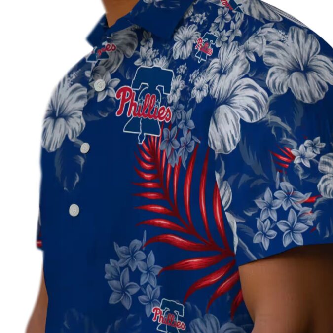 Blue Philadelphia Phillies Hawaiian Shirt with Hibiscus Print - Perfect for Summer