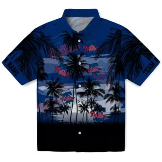 Custom Philadelphia Phillies Sunset Scene Hawaiian Shirt - Blue & Black MLB Tropical Shirt for Fans