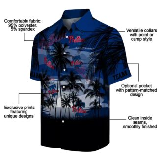 Custom Philadelphia Phillies Sunset Scene Hawaiian Shirt - Blue & Black MLB Tropical Shirt for Fans