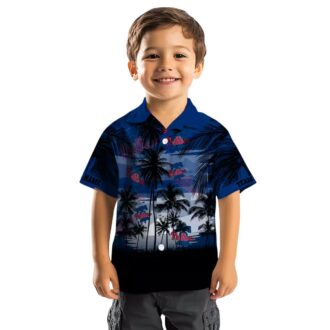 Custom Philadelphia Phillies Sunset Scene Hawaiian Shirt - Blue & Black MLB Tropical Shirt for Fans