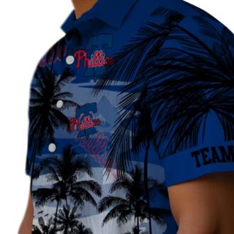 Custom Philadelphia Phillies Sunset Scene Hawaiian Shirt - Blue & Black MLB Tropical Shirt for Fans