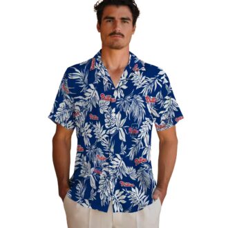 Exclusive Philadelphia Phillies Hawaiian Shirt - Blue & White Tropical Leaf Design