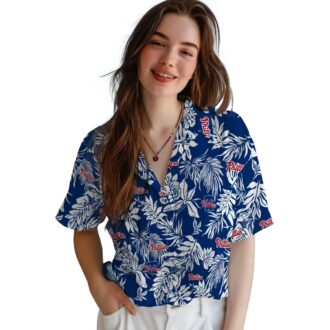 Exclusive Philadelphia Phillies Hawaiian Shirt - Blue & White Tropical Leaf Design