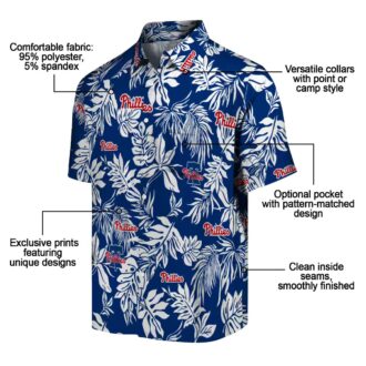 Exclusive Philadelphia Phillies Hawaiian Shirt - Blue & White Tropical Leaf Design