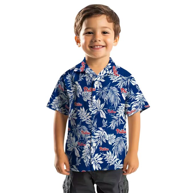 Exclusive Philadelphia Phillies Hawaiian Shirt - Blue & White Tropical Leaf Design