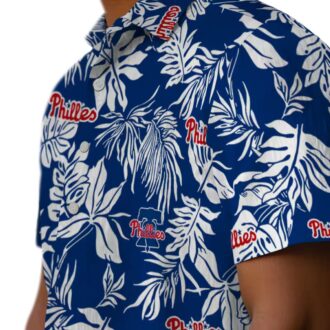 Exclusive Philadelphia Phillies Hawaiian Shirt - Blue & White Tropical Leaf Design