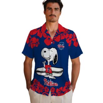 Exclusive Philadelphia Phillies Surf Hawaiian Shirt with Snoopy Design in Blue & White
