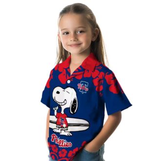 Exclusive Philadelphia Phillies Surf Hawaiian Shirt with Snoopy Design in Blue & White
