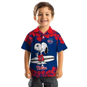 Exclusive Philadelphia Phillies Surf Hawaiian Shirt with Snoopy Design in Blue & White