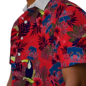 Floral Toucan Philadelphia Phillies Hawaiian Shirt in Blue & Red - MLB Team Shirt for Summer Fun