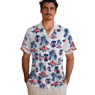 Men's Philadelphia Phillies Hawaiian Button-up Shirt - Palm Island Blue White Summer Fan Gear