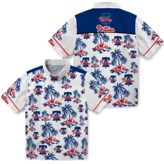 Men's Philadelphia Phillies Hawaiian Button-up Shirt - Palm Island Blue White Summer Fan Gear