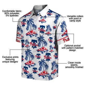 Men's Philadelphia Phillies Hawaiian Button-up Shirt - Palm Island Blue White Summer Fan Gear