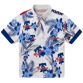 MLB Philadelphia Phillies Patriotic Hibiscus Blue White Hawaiian Shirt for Men
