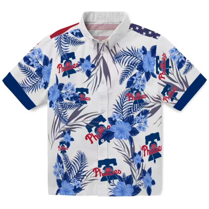 MLB Philadelphia Phillies Patriotic Hibiscus Blue White Hawaiian Shirt for Men