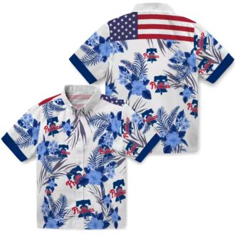 MLB Philadelphia Phillies Patriotic Hibiscus Blue White Hawaiian Shirt for Men
