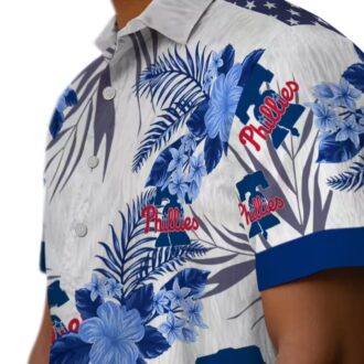 MLB Philadelphia Phillies Patriotic Hibiscus Blue White Hawaiian Shirt for Men