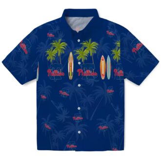 MLB Philadelphia Phillies Surfboard Palm Blue Hawaiian Shirt - Best Fan Shirt for Beach Days