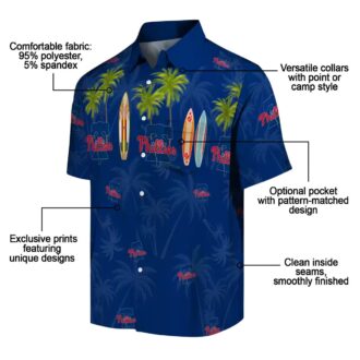 MLB Philadelphia Phillies Surfboard Palm Blue Hawaiian Shirt - Best Fan Shirt for Beach Days
