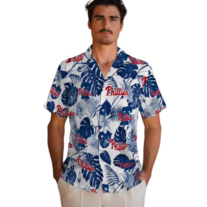 MLB Philadelphia Phillies Tropical Blue White Hawaiian Shirt for Summer Vacation