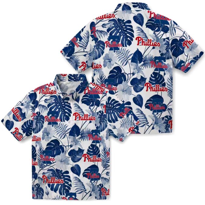 MLB Philadelphia Phillies Tropical Blue White Hawaiian Shirt for Summer Vacation