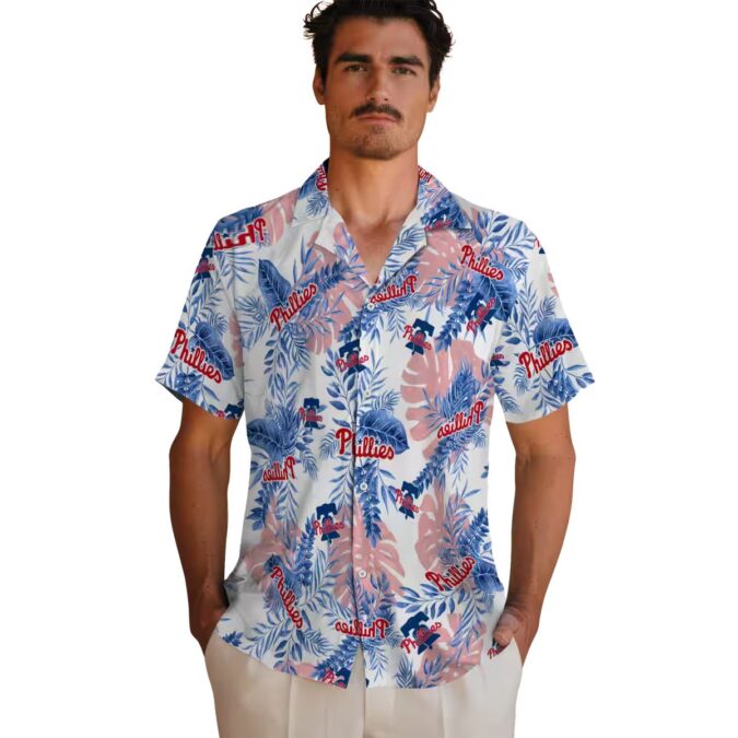 MLB Philadelphia Phillies Tropical Leaves White Hawaiian Shirt - Ideal for Summer & Beach