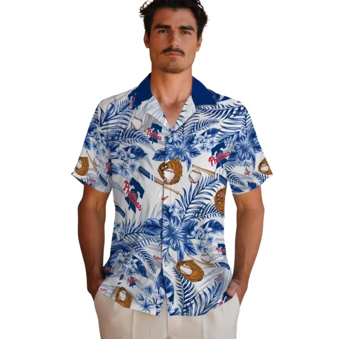 Personalized Philadelphia Phillies Beach Shirt - Floral Aloha Baseball Design
