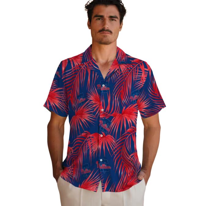 Philadelphia Phillies Blue Hawaiian Shirt - Leafy Palms Design for Summer Tailgates & Beach