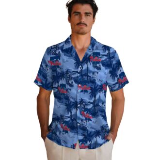 Philadelphia Phillies Blue Hawaiian Shirt with Coastal Palms for Tailgate and Summer
