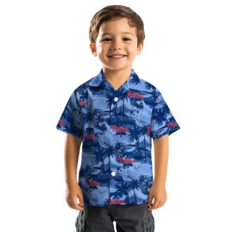 Philadelphia Phillies Blue Hawaiian Shirt with Coastal Palms for Tailgate and Summer