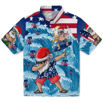 Philadelphia Phillies Blue Hawaiian Shirt with Surfing Santa Design