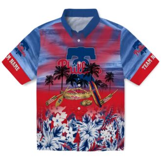 Philadelphia Phillies Blue Tropical Canoe Hawaiian Shirt - Personalized MLB Fan Gift