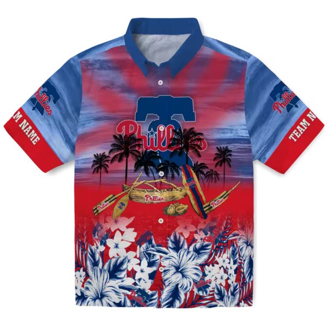 Philadelphia Phillies Blue Tropical Canoe Hawaiian Shirt - Personalized MLB Fan Gift